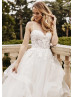 Beaded Spaghetti Straps Ivory Lace Tulle Ruffled Wedding Dress